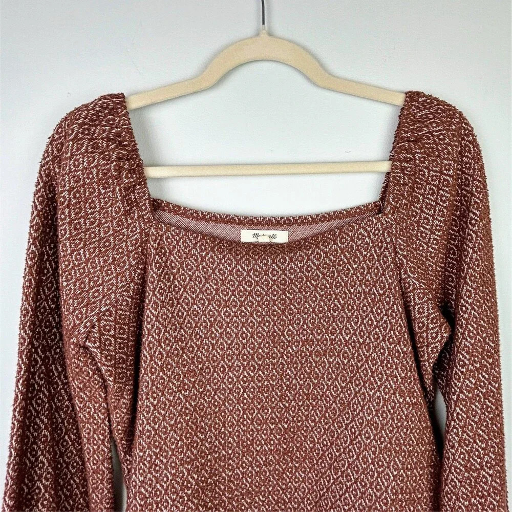 Madewell Jacquard Puff Sleeve Crop Top Square Neck Blouse Dark Merlot Rust sz XS